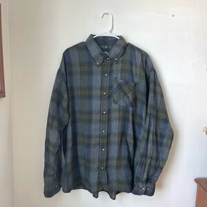 Blue and green plaid flannel shirt